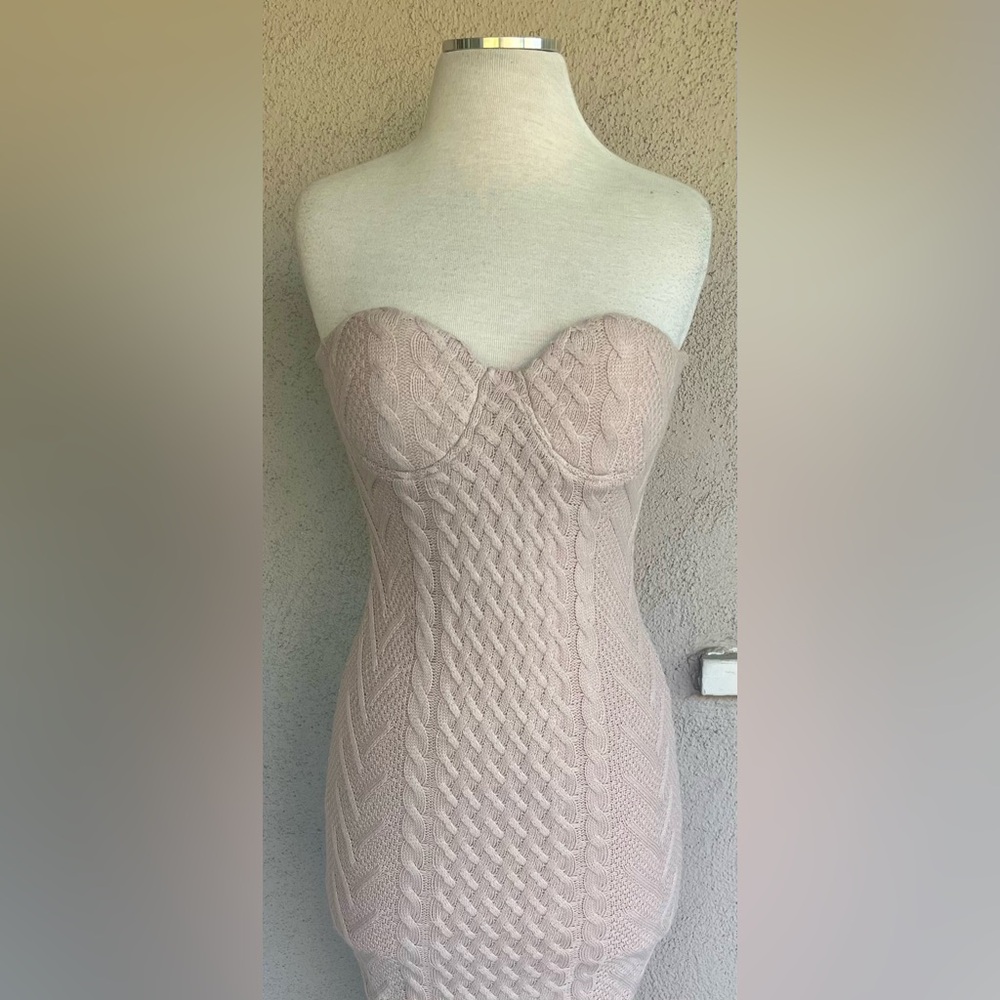 JLUXLABEL Strapless Cable Knit Bodycon Dress in Blush